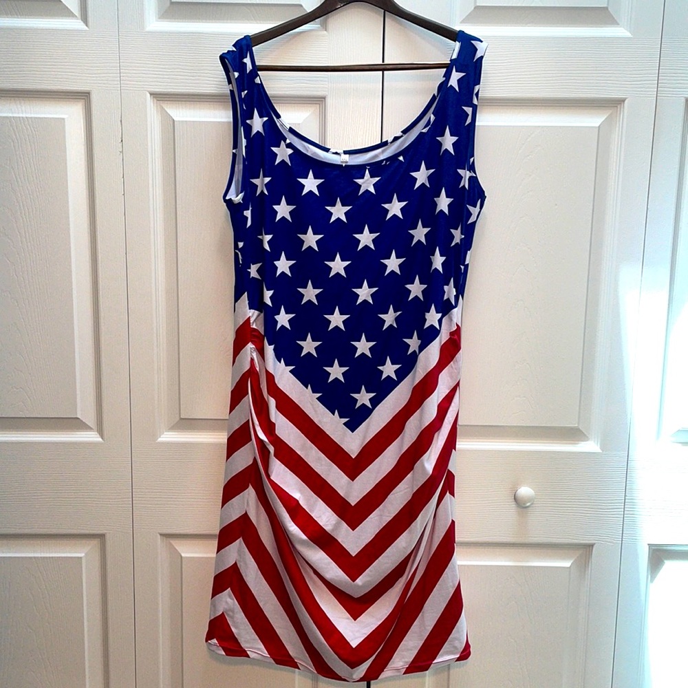 XXL USA Patriotic Stretch Bodycon Dress American Flag New without Tags